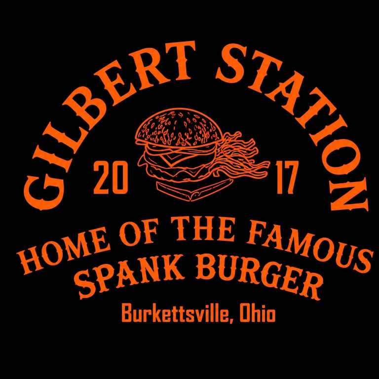 Gilbert Station logo for the famous Spank Burger restaurant in Burkettsville, Ohio, established 2017